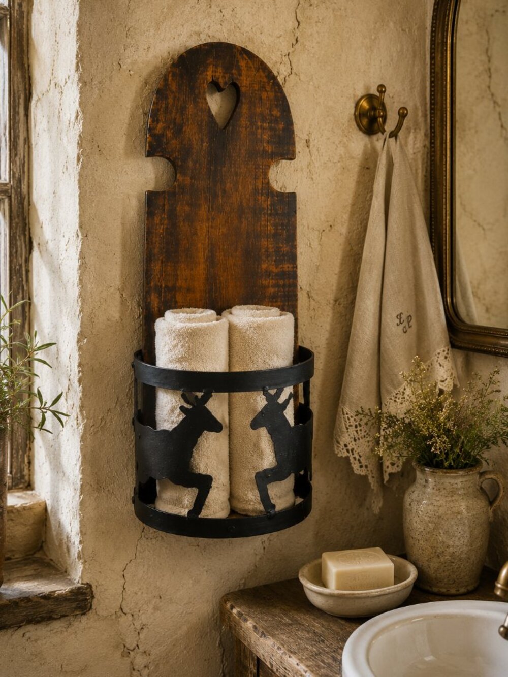 Vintage Rustic Wooden Wall Mount Heart-Carved Holder